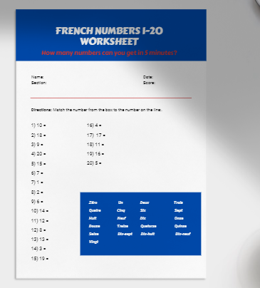 french numbers 1 20 worksheet french numbers